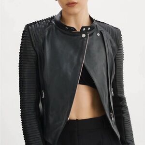 Lamarque Black Ribbed Leather Jacket